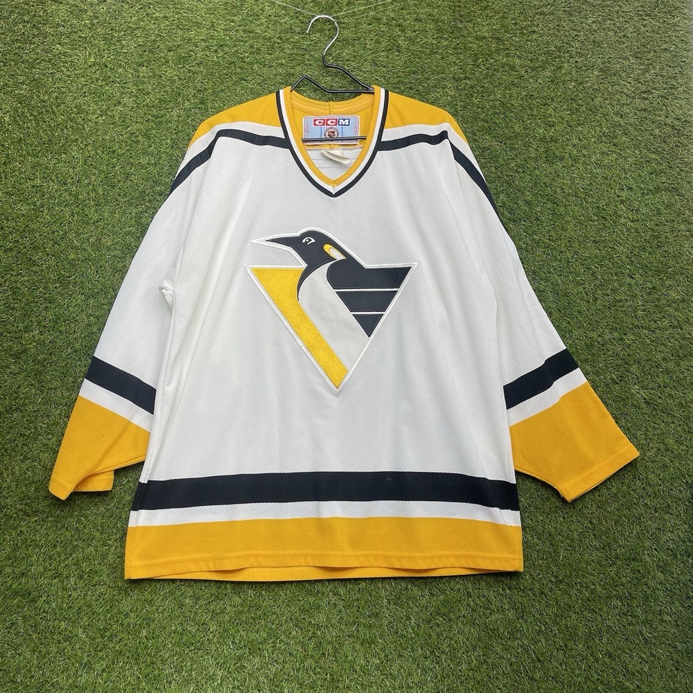 Vintage Pittsburgh Penguins Hockey Jersey Mens Large Blank CCM White Yellow